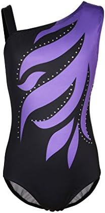 Girls Flame One Cold Shoulder Athletic Dance Gymnastic Leotards Bodysuit Outfit Purple & Black Size 10