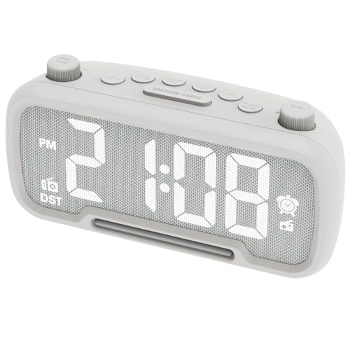 Reveil Matin - Reloj despertador para dormitorio, radio reloj con altavoz Bluetooth, volumen y regulador ajustables, temporizador de sueño, luz nocturna, batería de respaldo, cargador USB y tipo C,