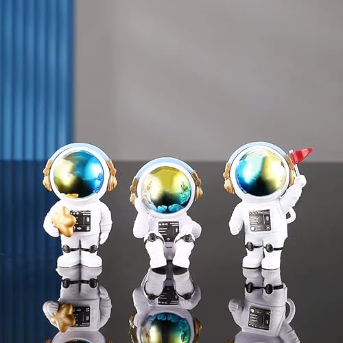 Ni-JASW Gradient Astronaut Statues Set of 3, Spaceman Sculpture Figurines Outer Space Theme Decor for Nursery Room Cake Topper