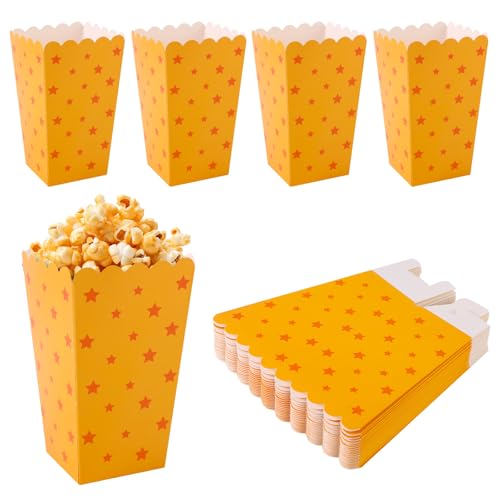 SAVITA 24 Cajas de Palomitas Maíz con Temática Dibujos Animados, Caja Golosinas con Patrón Estrellas Amarillas y Rojas Animados Amarillos Caja de Galletas Contenedores Palomitas