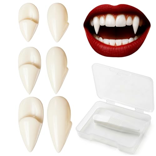 Halloween Vampire Teeth Fangs Vampire Accessories Realistic Vampire Fangs 3 Pairs 3 Sizes with Adhesive