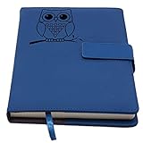 The Owl Refillable Writing Journal | Faux Leather Cover, Magnetic Clasp + Pen Loop | Blank Notebook | 200 Lined Pages, 6 x 8.5 Inches for Travel, Personal, Poetry | Blue | The Amazing Office