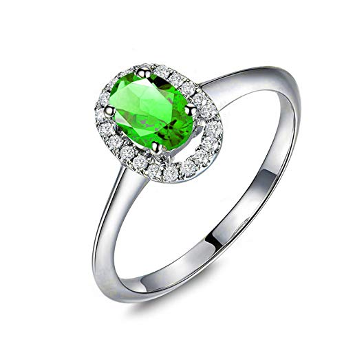 Bague fiançailles argent et halo zirconium vert d'exception