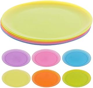 6 Pcs Colourful Plastic Plates Set, Kids Children's Reusable BPA Free Lunch Dinner Plates, Indoor Outdoor Camping Picnic Tableware Set
