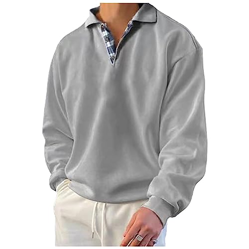 Men's Quarter Button Sweatershirt Long Sleeve Pullover Lapel Solid Color Sweaters Loose Fit Casual Sweater