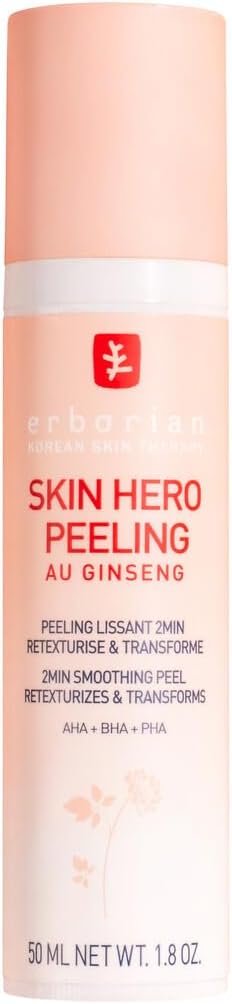 Erborian – Skin hero Peeling – Peeling en gel doux visage au ginseng, actifs AHA, BHA, PHA, lisse et retexturise – Soin cosmétique coréen- 50 ml