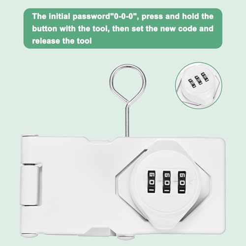 Image of M METERXITY 2-Pack Keyless Combination Lock, 3.78 inch Zinc Alloy Mechanical Password Twist Knob Hasp Locks Latch for Cabinet /Closet /Garage /Drawers /Garden,90 /180 Degree Barn Door Lock [White]