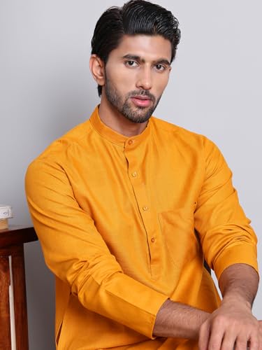 Image of Amazon Brand - Tavasya Men Casual Collared Festive Kurta | Cotton Blend | Solid | Knee Length | Regular Fit (Available in Plus+ Sizes)