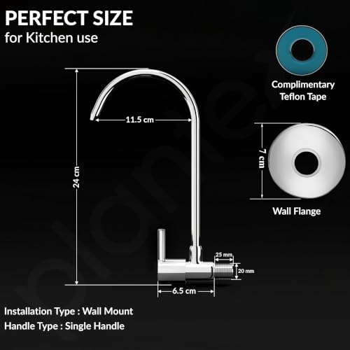 Image of Plantex RO Water Purifier Tap for Kitchen Sink / /Drinking Water Tap /Brass 360 Rotatable Wall Mount RO Faucet /Heavy Duty Brass RO Tap for All RO Water Purifiers - Chrome (RO-017)
