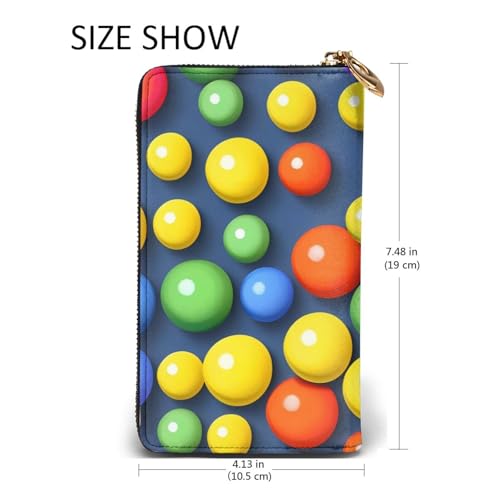Colorful balls Women's Wallet Long Zip Around, Premium Vegan Leather Wallet with 12 Card Holders, Large Capacity,Gift Ready Packaging3