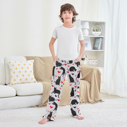 Boys' Pants Heart Black Cat Long Bottoms Jogger Pants Elastic Waist Trousers with Pockets S-XL3
