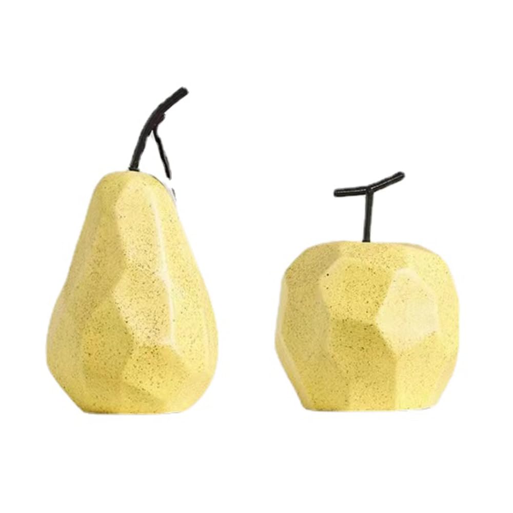 VONCYKI Escultura vintage de cerámica de pera y fruta, adorno para el hogar, adornos de simulación de cerámica, adornos de pera para escritorio, escultura minimalista moderna (amarillo)