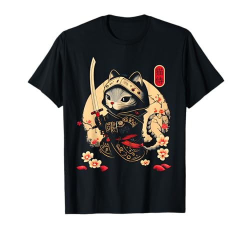 Japanese Samurai Cat Tattoo, Kawaii Ninja Cat T-Shirt