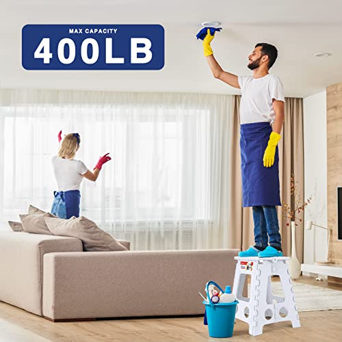 Acstep Folding Step Stool 16 Inch Stool Heavy Duty Plastic Foldable Step Stools For Adults And Kids, Stepping Stool With Handle, Folding Stool Suitable For Kitchen Hold Up To 400Lbs (White 1Pc) #TOP3