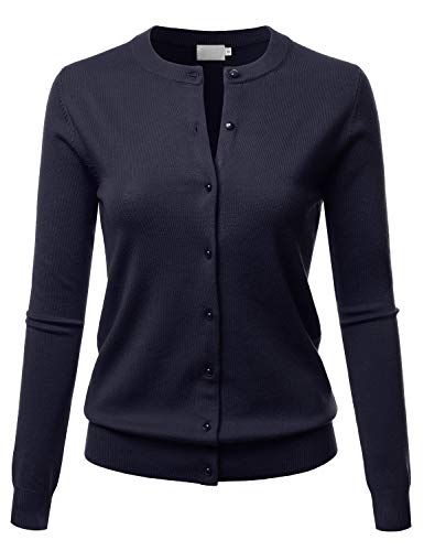 Image of LALABEE Women's Crew Neck Gem Button Long Sleeve Soft Knit Cardigan Sweater