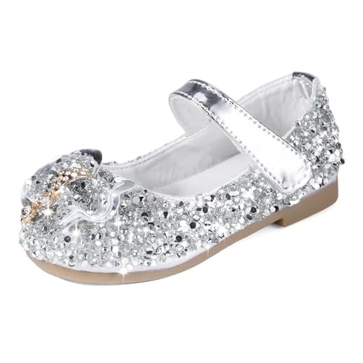 MK MATT KEELY Zapatos Princesa Niñas Disfraz Encanto Bailarina de Vestir Disfraz de Fiesta Zapatilla de Ballet,Plateado con Lazo,28EU(CN29)