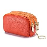 PORRASSO Véritable Cuir Porte-Monnaie Portable Etuis Porte Clés Multifonction Coin Purse pour Femme Homme Orange