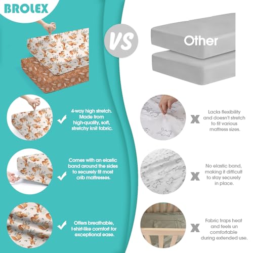 Image of BROLEX Baby Fitted Crib Sheets: Kid Crib Sheets - Set of 2 for Toddler Standard Size Crib Mattress for Boys and Girls - Jersey Knit Crib Bed Sheets Squirrel&Foliage
