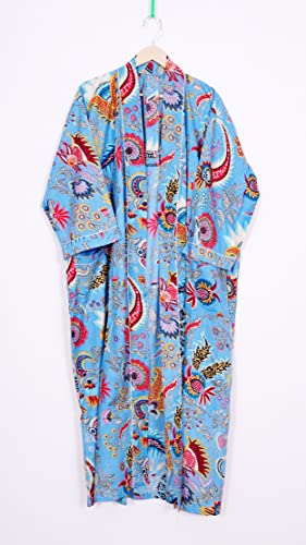 Image of Pure 100% Cotton Robe For Womens Bathrobe Dressing Gown Long sleepwear Free Size Kimono