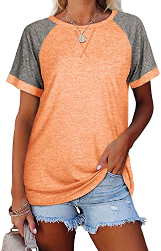 Esobo Women's Raglan Short Sleeve Crewneck T-Shirt Color Block Tunic Tshirt Casual Loose Blouses Tops