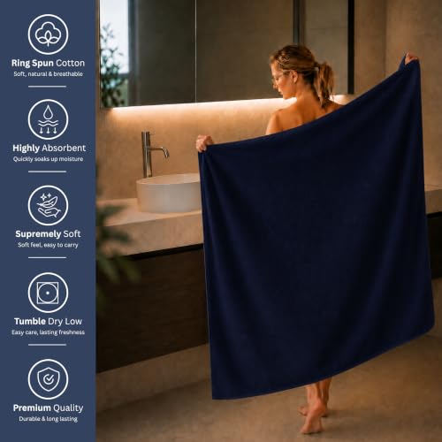 Image of Bulk 8-Pack Commercial Jumbo Bath Sheets, 35 inch x 70 inch, 600 GSM, Navy | For Vacation Rentals & Luxury Suites - 100% Ring-Spun Cotton with Plush Comfort & High Absorbency