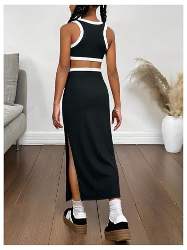 Girl's Summer Cut Out Scoop Neck Maxi Dress Sleeveless Split Hem Casual Dresses2