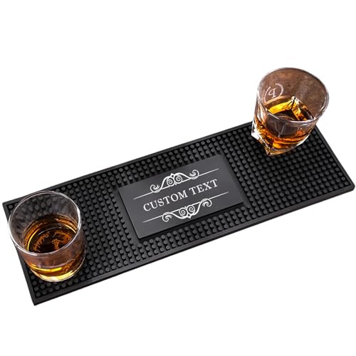 Tappetino da bar personalizzabile, in gomma PVC antiscivolo, stampa colorata, per barman (nero)