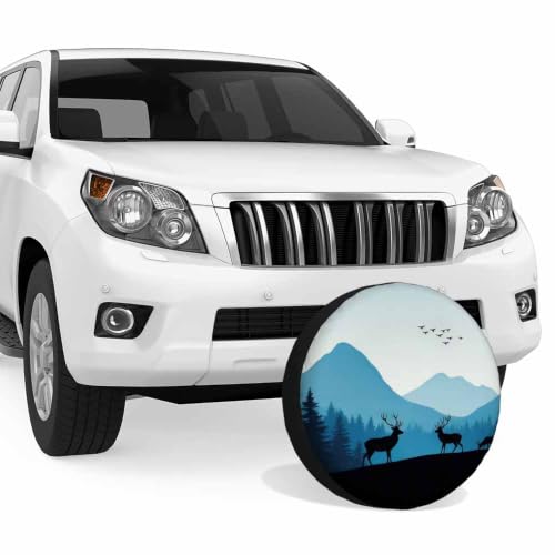 MIYASANG Mountain Landscape and Deer Spare Tire Cover Elk Christmas Jungle Wild Goose Silhouette Weatherproof Universal Wheel Protectors Camper Tire Covers for Trailer Rv Travel(17 inch) by MIYASANG - Used condition - Image 7