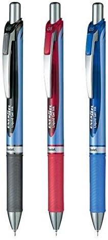 Pentel Energel Deluxe RTX Retractable Liquid Gel Pen,0.5mm, Fine Line Needle Tip, Black Blue Red Ink, Value Set of 3