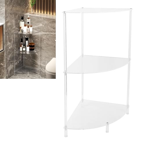 3 Tier Corner Table, Acrylic Wall Side Table, Multifunctional Storage Shelf with Tempered Glass Support, rn End for Bedroom Bathroom Li Room, Space - Image 8