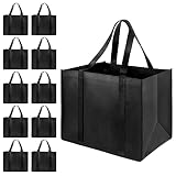 LadyRosian 10 Pack Heavy Duty Kitchen Reusable Grocery Bags, Durable XL Shopping Tote with Handle Ca