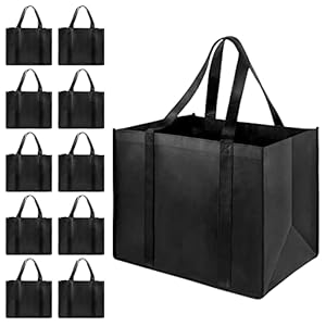LadyRosian 10 Pack Heavy Duty Kitchen Reusable Grocery Bags, Durable XL Shopping Bags Tote Bags with Handle Can Hold 45+lbs