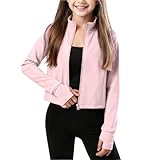 Girls Stand Collar Yoga Shirts Stretch Full Zip Athletic Casual Kids Long Sleeve Outerwear Jacket for 3-15 Years