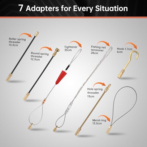 Kabeleinziehhilfe 50m,Einziehspirale,Einziehfeder 50m,Polyester Zugdraht Fish Tape Einziehhilfe FüR Kabel Mit 7 FüHrungsfedern,Mit KunststoffgehäUse (50M-B)