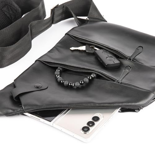 Waterproof Leather Sling Travel Bag for Men and Women, Chest Bag Crossbody Shoulder Bags Crossbody Small Waist Bags Chest Travel Backpack Casual Daypack Black2