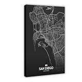 CFIOZYOS Black And White Map San Diego CA Cityscape Poster Landscape Artwork Living Room Prints for Bedroom Frame 12x18inch(30x45cm)