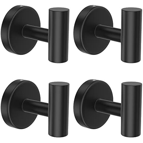 stusgo 4-Pack Black Towel Hooks, Towel Hook for Bathroom Wall Mounted, Matte Black Towel Hooks for Bathroom, Stainless Steel Wall Hooks for Hanging, Brushed Black Bathroom Hooks for Towels Cover