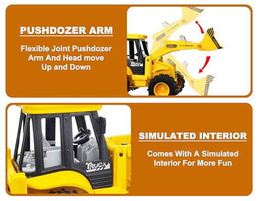Image of VGRASSP 2-in-1 Bulldozer & Excavator Construction Vehicle Toy for Kids with Movable Shovel Head, Excavator Arm, Durable Friction Wheels - Indoor & Outdoor Truck Toy - Multicolor (12 Inch)