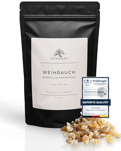 Incensera Weihrauch zum Räuchern 50 gr aus Äthiopien, Eritrea Boswellia papyrifera Räucherharz naturreines Räucherwerk Kirchenqualität Incense Weirauch Harz räuchern Frankincense Kirchenweihrauch