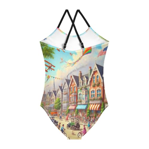 Town Street Flag Bathing Suits for Girls Swimsuit Summer Beach Swimwear One Piece Swimsuits2