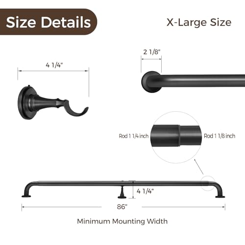 Image of TWOPAGES Matte Black French Return Curtain Rod 84 to 120 Inch
