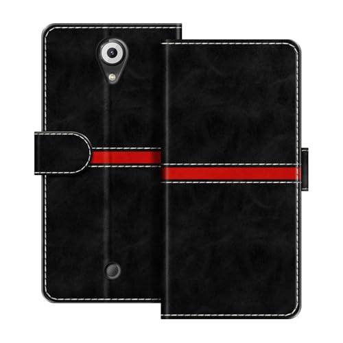 ESACMOT Étui Portefeuille Cuir Compatible avec Wiko U Feel Design Rayures Horizontales Coque Flip Protectrice Fente Carte Fermeture Magnétique (Noir)