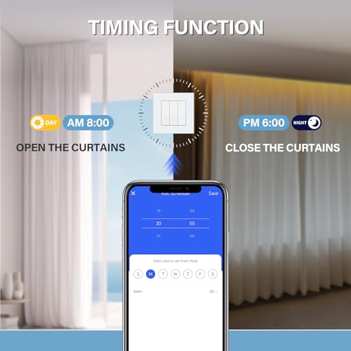 BSEED Smart Vorhang Schalter Fernbedienung (Neutrale Leitung Erforderlich) Lichtschalter Unterputz Kompatibel mit Alexa/Google Home Wei&szlig;,2 Pack