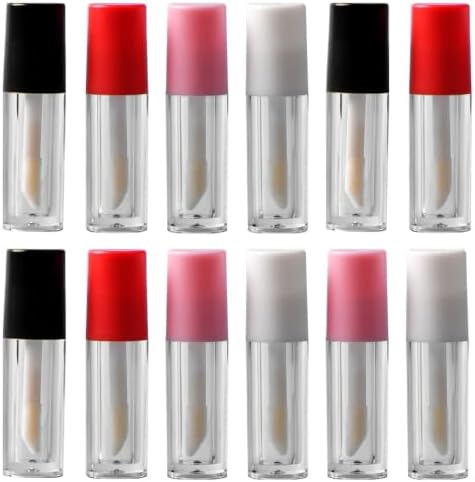 lasenersm 12 Pieces 1.2 ml Clear Mini Lip Gloss Tube Empty Mini Refillable Lip Balm Bottles with Rubber Inserts and Brush Empty Lip Gloss Containers for Samples Lips Balms Travel Split