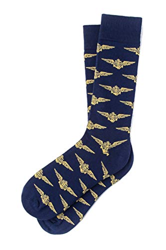 Alynn Men's Officially Licensed Navy Blue Naval Aviation Wings US Military Crew Dress Socks