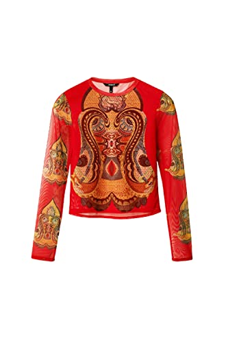 Desigual Women's T-Shirt Long Sleeve, Red, Xl #TOP3