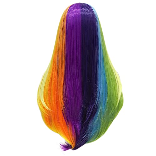 Imstyle Luminous Rainbow Synthetic Lace Front Wigs Colorful Natural Straight Synthetic Wig For Drag Queen Cosplay Party 26 Inches #TOP2