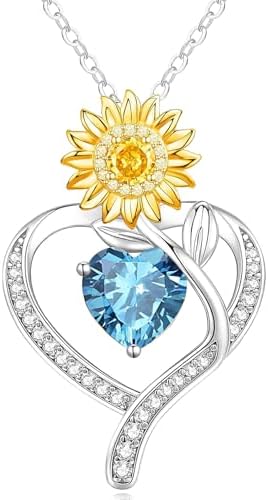 Naixio Sunflower Birthstone Necklace for Women - 925 Sterling Silver Heart Penda