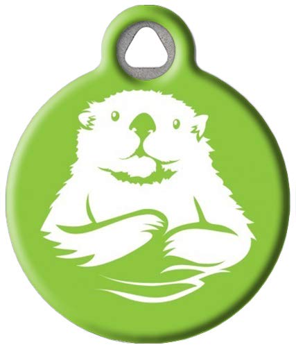 Dog Tag Art Cute Animal Custom Pet ID Tag for Dogs and Cats, Personalized Dog Tag with Customized Identification Information, Otter in Lime, Large (