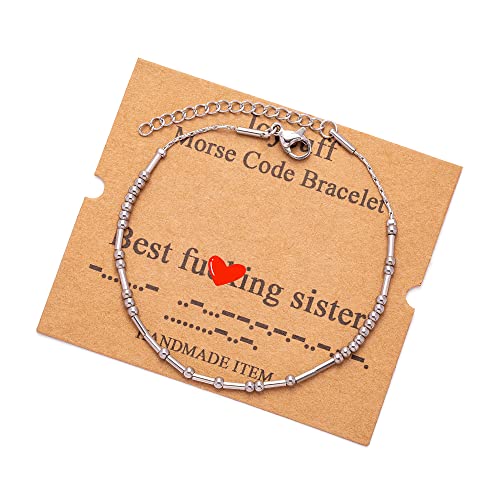 Image of JoycuFF Inspirational Morse Code Bracelets for Women Silver Beads Jewelry Encouragement Mantra Gifts for Her